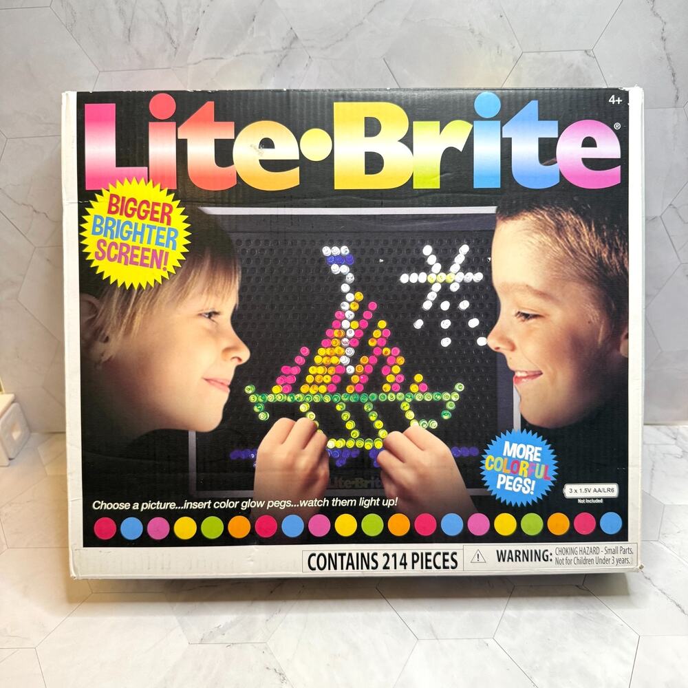 Lite Brite Kids Retro Style Toy 214 Pegs Magic Screen Fun Game Complete Set